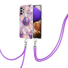 Handyhülle Silikon Hülle Gummi Schutzhülle Flexible Modisch Muster mit Schlüsselband Lanyard Y01B für Samsung Galaxy A32 4G Helles Lila