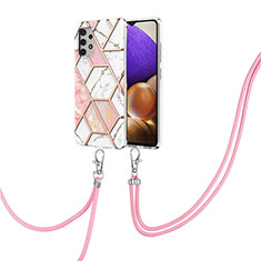 Handyhülle Silikon Hülle Gummi Schutzhülle Flexible Modisch Muster mit Schlüsselband Lanyard Y01B für Samsung Galaxy A32 4G Rosa