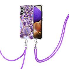 Handyhülle Silikon Hülle Gummi Schutzhülle Flexible Modisch Muster mit Schlüsselband Lanyard Y01B für Samsung Galaxy A32 5G Violett