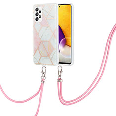 Handyhülle Silikon Hülle Gummi Schutzhülle Flexible Modisch Muster mit Schlüsselband Lanyard Y01B für Samsung Galaxy A33 5G Rosa