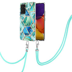 Handyhülle Silikon Hülle Gummi Schutzhülle Flexible Modisch Muster mit Schlüsselband Lanyard Y01B für Samsung Galaxy A34 5G Grün