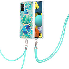 Handyhülle Silikon Hülle Gummi Schutzhülle Flexible Modisch Muster mit Schlüsselband Lanyard Y01B für Samsung Galaxy A51 4G Grün