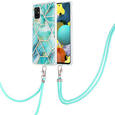 Handyhülle Silikon Hülle Gummi Schutzhülle Flexible Modisch Muster mit Schlüsselband Lanyard Y01B für Samsung Galaxy A51 4G Minzgrün