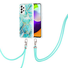 Handyhülle Silikon Hülle Gummi Schutzhülle Flexible Modisch Muster mit Schlüsselband Lanyard Y01B für Samsung Galaxy A52 4G Minzgrün