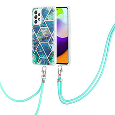 Handyhülle Silikon Hülle Gummi Schutzhülle Flexible Modisch Muster mit Schlüsselband Lanyard Y01B für Samsung Galaxy A52 4G Nachtgrün