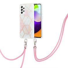 Handyhülle Silikon Hülle Gummi Schutzhülle Flexible Modisch Muster mit Schlüsselband Lanyard Y01B für Samsung Galaxy A52 4G Rosa