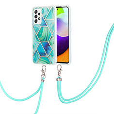 Handyhülle Silikon Hülle Gummi Schutzhülle Flexible Modisch Muster mit Schlüsselband Lanyard Y01B für Samsung Galaxy A52 5G Grün