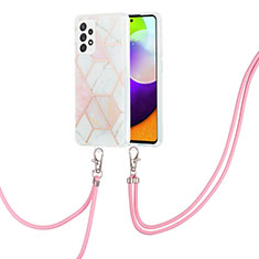 Handyhülle Silikon Hülle Gummi Schutzhülle Flexible Modisch Muster mit Schlüsselband Lanyard Y01B für Samsung Galaxy A52 5G Rosa