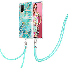 Handyhülle Silikon Hülle Gummi Schutzhülle Flexible Modisch Muster mit Schlüsselband Lanyard Y01B für Samsung Galaxy A71 4G A715 Minzgrün