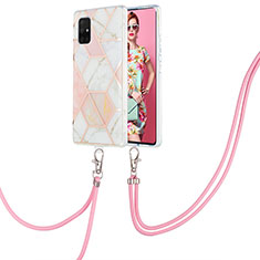 Handyhülle Silikon Hülle Gummi Schutzhülle Flexible Modisch Muster mit Schlüsselband Lanyard Y01B für Samsung Galaxy A71 5G Rosa