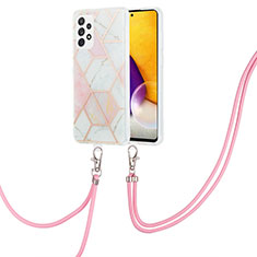 Handyhülle Silikon Hülle Gummi Schutzhülle Flexible Modisch Muster mit Schlüsselband Lanyard Y01B für Samsung Galaxy A72 4G Rosa