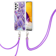Handyhülle Silikon Hülle Gummi Schutzhülle Flexible Modisch Muster mit Schlüsselband Lanyard Y01B für Samsung Galaxy A73 5G Violett