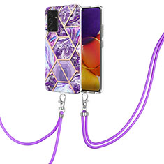 Handyhülle Silikon Hülle Gummi Schutzhülle Flexible Modisch Muster mit Schlüsselband Lanyard Y01B für Samsung Galaxy A82 5G Violett