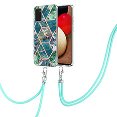 Handyhülle Silikon Hülle Gummi Schutzhülle Flexible Modisch Muster mit Schlüsselband Lanyard Y01B für Samsung Galaxy F02S SM-E025F Nachtgrün