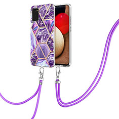 Handyhülle Silikon Hülle Gummi Schutzhülle Flexible Modisch Muster mit Schlüsselband Lanyard Y01B für Samsung Galaxy F02S SM-E025F Violett