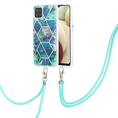 Handyhülle Silikon Hülle Gummi Schutzhülle Flexible Modisch Muster mit Schlüsselband Lanyard Y01B für Samsung Galaxy F12 Nachtgrün