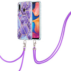 Handyhülle Silikon Hülle Gummi Schutzhülle Flexible Modisch Muster mit Schlüsselband Lanyard Y01B für Samsung Galaxy M10S Violett