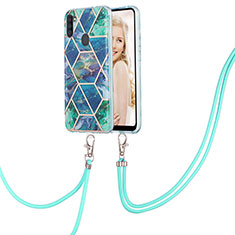 Handyhülle Silikon Hülle Gummi Schutzhülle Flexible Modisch Muster mit Schlüsselband Lanyard Y01B für Samsung Galaxy M11 Nachtgrün