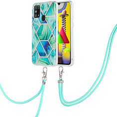 Handyhülle Silikon Hülle Gummi Schutzhülle Flexible Modisch Muster mit Schlüsselband Lanyard Y01B für Samsung Galaxy M31 Grün