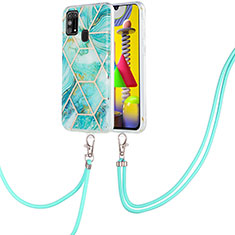 Handyhülle Silikon Hülle Gummi Schutzhülle Flexible Modisch Muster mit Schlüsselband Lanyard Y01B für Samsung Galaxy M31 Minzgrün