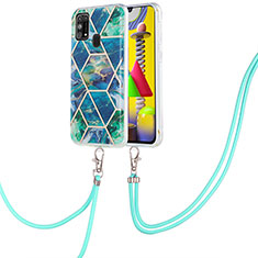 Handyhülle Silikon Hülle Gummi Schutzhülle Flexible Modisch Muster mit Schlüsselband Lanyard Y01B für Samsung Galaxy M31 Prime Edition Nachtgrün