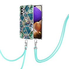 Handyhülle Silikon Hülle Gummi Schutzhülle Flexible Modisch Muster mit Schlüsselband Lanyard Y01B für Samsung Galaxy M32 5G Nachtgrün