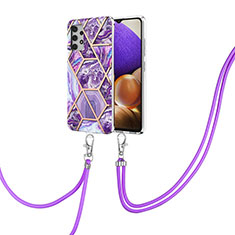 Handyhülle Silikon Hülle Gummi Schutzhülle Flexible Modisch Muster mit Schlüsselband Lanyard Y01B für Samsung Galaxy M32 5G Violett