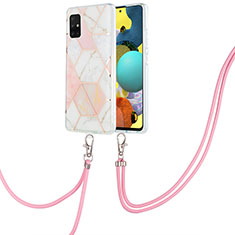 Handyhülle Silikon Hülle Gummi Schutzhülle Flexible Modisch Muster mit Schlüsselband Lanyard Y01B für Samsung Galaxy M40S Rosa