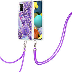 Handyhülle Silikon Hülle Gummi Schutzhülle Flexible Modisch Muster mit Schlüsselband Lanyard Y01B für Samsung Galaxy M40S Violett