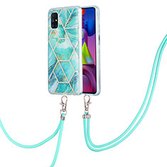 Handyhülle Silikon Hülle Gummi Schutzhülle Flexible Modisch Muster mit Schlüsselband Lanyard Y01B für Samsung Galaxy M51 Minzgrün