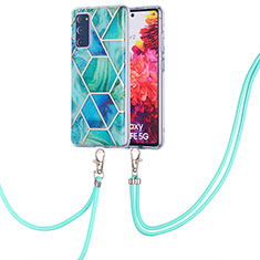 Handyhülle Silikon Hülle Gummi Schutzhülle Flexible Modisch Muster mit Schlüsselband Lanyard Y01B für Samsung Galaxy S20 FE 4G Grün