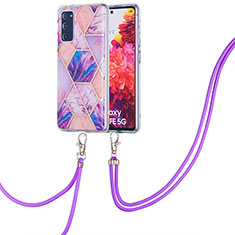 Handyhülle Silikon Hülle Gummi Schutzhülle Flexible Modisch Muster mit Schlüsselband Lanyard Y01B für Samsung Galaxy S20 FE 4G Helles Lila