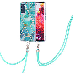 Handyhülle Silikon Hülle Gummi Schutzhülle Flexible Modisch Muster mit Schlüsselband Lanyard Y01B für Samsung Galaxy S20 FE 4G Minzgrün