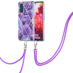 Handyhülle Silikon Hülle Gummi Schutzhülle Flexible Modisch Muster mit Schlüsselband Lanyard Y01B für Samsung Galaxy S20 FE 4G Violett