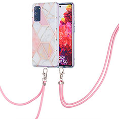 Handyhülle Silikon Hülle Gummi Schutzhülle Flexible Modisch Muster mit Schlüsselband Lanyard Y01B für Samsung Galaxy S20 FE 5G Rosa