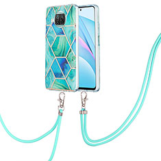 Handyhülle Silikon Hülle Gummi Schutzhülle Flexible Modisch Muster mit Schlüsselband Lanyard Y01B für Xiaomi Mi 10i 5G Grün