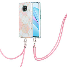 Handyhülle Silikon Hülle Gummi Schutzhülle Flexible Modisch Muster mit Schlüsselband Lanyard Y01B für Xiaomi Mi 10i 5G Rosa