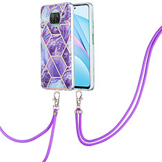 Handyhülle Silikon Hülle Gummi Schutzhülle Flexible Modisch Muster mit Schlüsselband Lanyard Y01B für Xiaomi Mi 10i 5G Violett