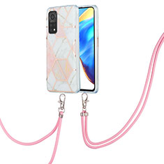 Handyhülle Silikon Hülle Gummi Schutzhülle Flexible Modisch Muster mit Schlüsselband Lanyard Y01B für Xiaomi Mi 10T 5G Rosa