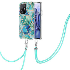 Handyhülle Silikon Hülle Gummi Schutzhülle Flexible Modisch Muster mit Schlüsselband Lanyard Y01B für Xiaomi Mi 11T 5G Grün