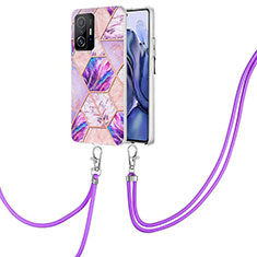 Handyhülle Silikon Hülle Gummi Schutzhülle Flexible Modisch Muster mit Schlüsselband Lanyard Y01B für Xiaomi Mi 11T 5G Helles Lila