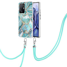 Handyhülle Silikon Hülle Gummi Schutzhülle Flexible Modisch Muster mit Schlüsselband Lanyard Y01B für Xiaomi Mi 11T 5G Minzgrün