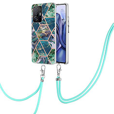 Handyhülle Silikon Hülle Gummi Schutzhülle Flexible Modisch Muster mit Schlüsselband Lanyard Y01B für Xiaomi Mi 11T 5G Nachtgrün