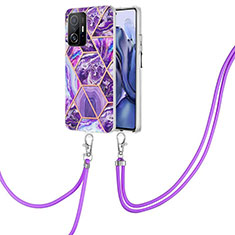 Handyhülle Silikon Hülle Gummi Schutzhülle Flexible Modisch Muster mit Schlüsselband Lanyard Y01B für Xiaomi Mi 11T 5G Violett