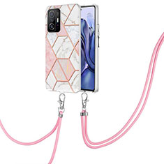 Handyhülle Silikon Hülle Gummi Schutzhülle Flexible Modisch Muster mit Schlüsselband Lanyard Y01B für Xiaomi Mi 11T Pro 5G Rosa