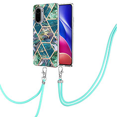 Handyhülle Silikon Hülle Gummi Schutzhülle Flexible Modisch Muster mit Schlüsselband Lanyard Y01B für Xiaomi Poco F3 5G Nachtgrün