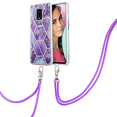 Handyhülle Silikon Hülle Gummi Schutzhülle Flexible Modisch Muster mit Schlüsselband Lanyard Y01B für Xiaomi Poco M2 Pro Violett