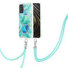 Handyhülle Silikon Hülle Gummi Schutzhülle Flexible Modisch Muster mit Schlüsselband Lanyard Y01B für Xiaomi Poco M3 Grün