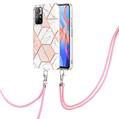 Handyhülle Silikon Hülle Gummi Schutzhülle Flexible Modisch Muster mit Schlüsselband Lanyard Y01B für Xiaomi Poco M4 Pro 5G Rosa