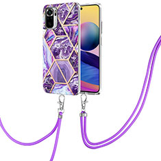 Handyhülle Silikon Hülle Gummi Schutzhülle Flexible Modisch Muster mit Schlüsselband Lanyard Y01B für Xiaomi Poco M5S Violett